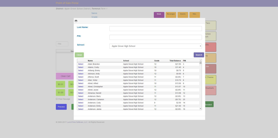 screenshot of School LunchTime Software